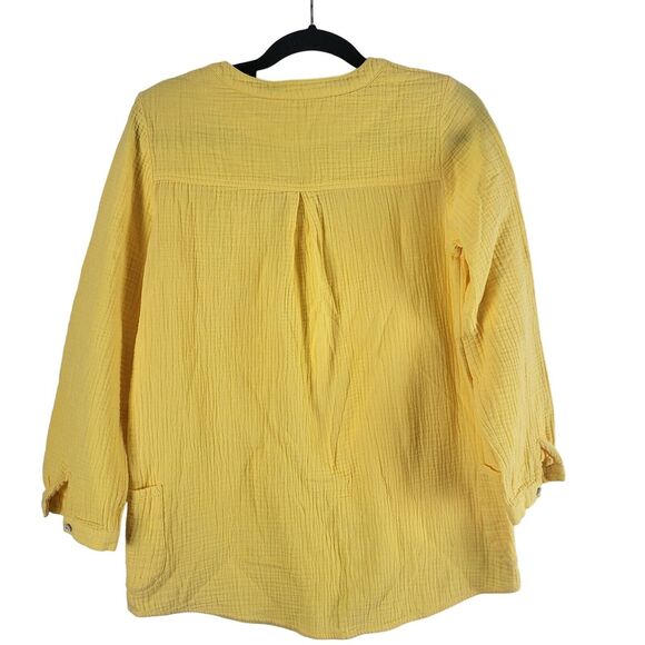 Soft Surroundings Long Sleeve Top M Womens Yellow Pop Over V Neck 100% Cotton - Picture 9 of 11